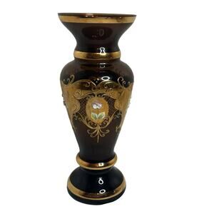 Slovakia Brown & Gold Flowered Handcrafted Decorated Vase